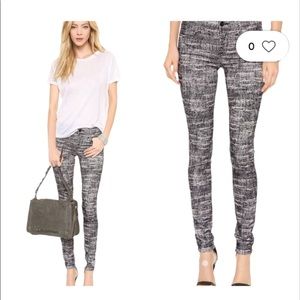 J Brand skinny color fog grey and black blue  velvet patterned pants size 31